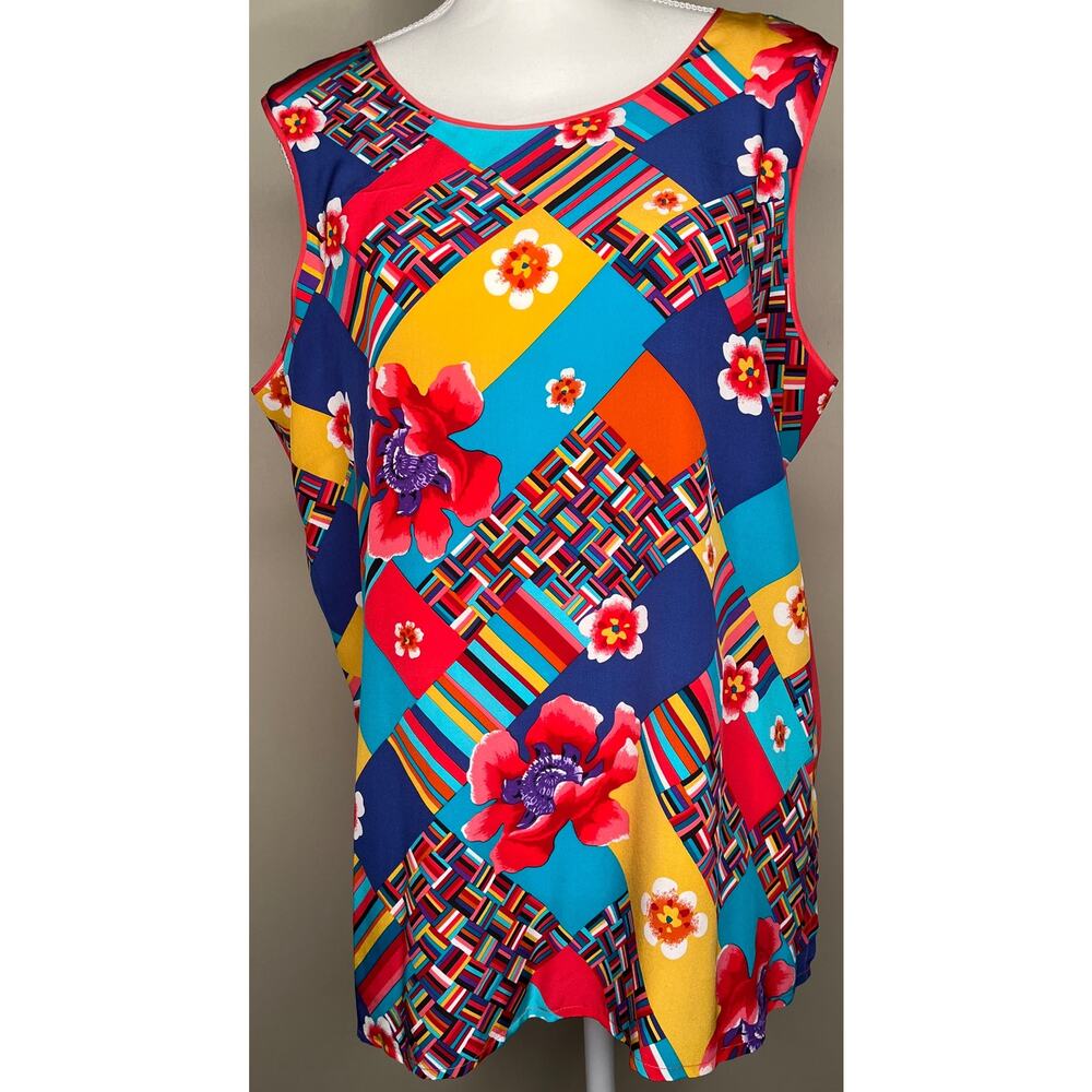 KOOS of course tank top sleeveless multicolor 100% silk floral geometric L NWT